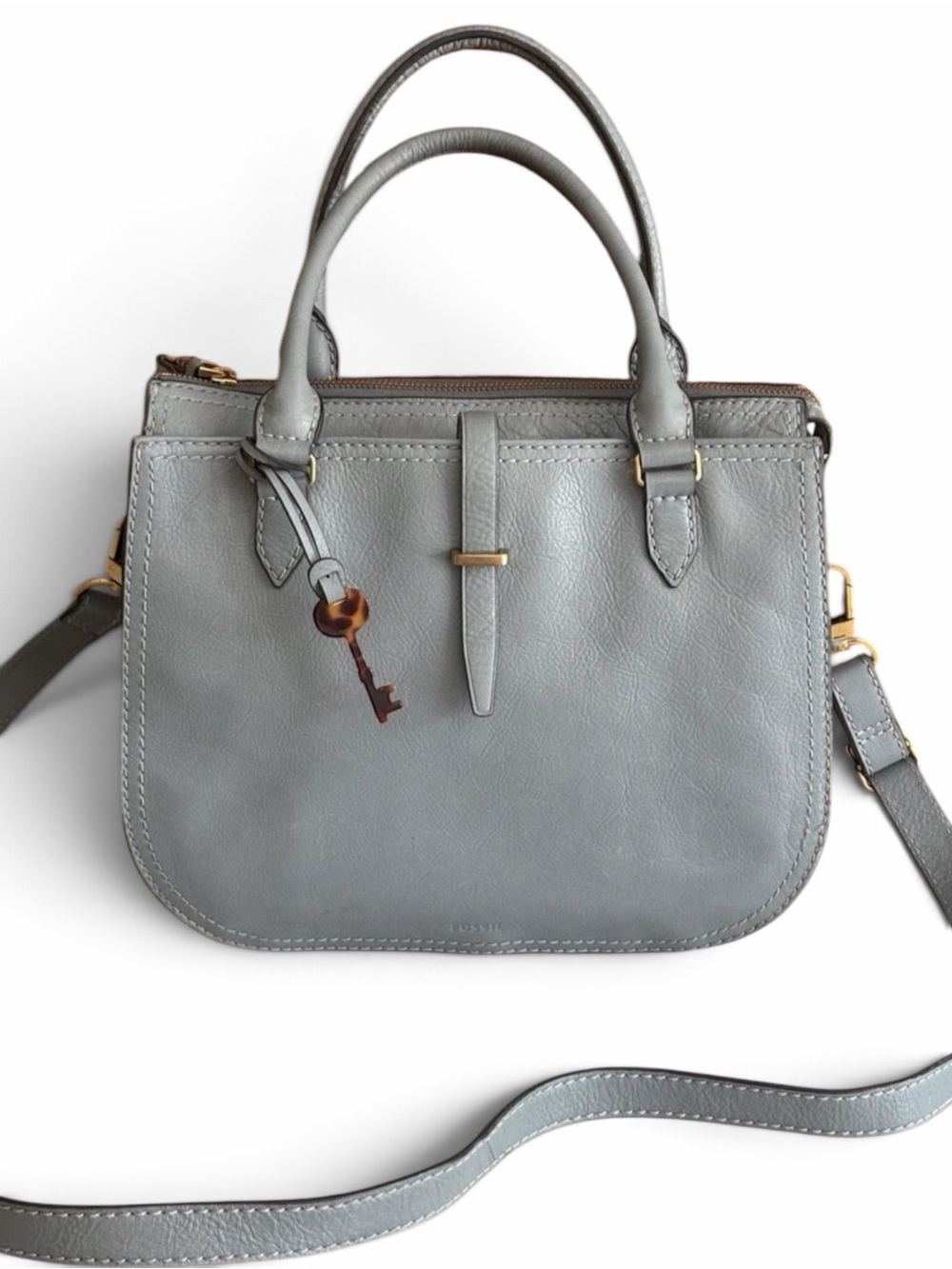 Fossil Ryder Blue Steel Genuine Leather Double Handle Satchel Handbag